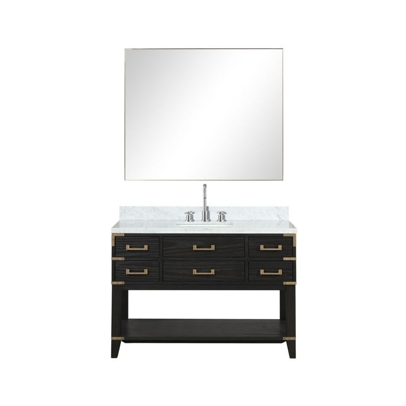 Lexora Norwalk 48 in W x 22 in D Single Bath Vanity with Carrara Marble Top Faucet Set and 46 in Mirror