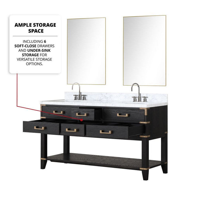 Lexora Norwalk 60 in W x 22 in D Double Bath Vanity and Carrara Marble Top