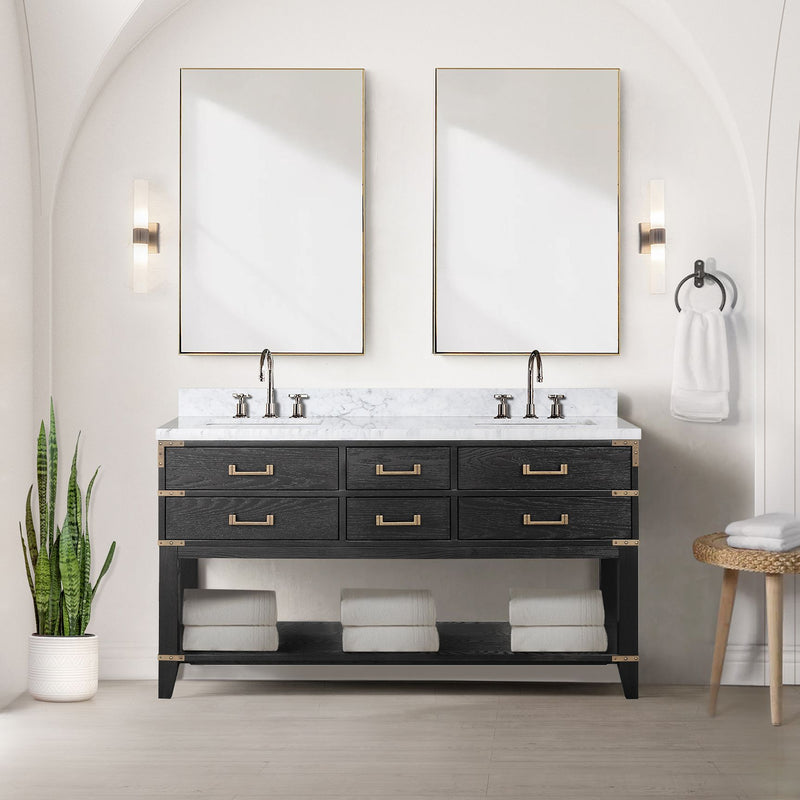 Lexora Norwalk 60 in W x 22 in D Double Bath Vanity and Carrara Marble Top