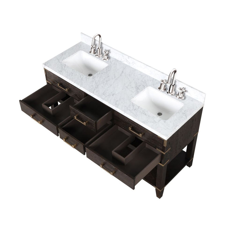 Lexora Norwalk 60 in W x 22 in D Double Bath Vanity with Carrara Marble Top and Faucet Set