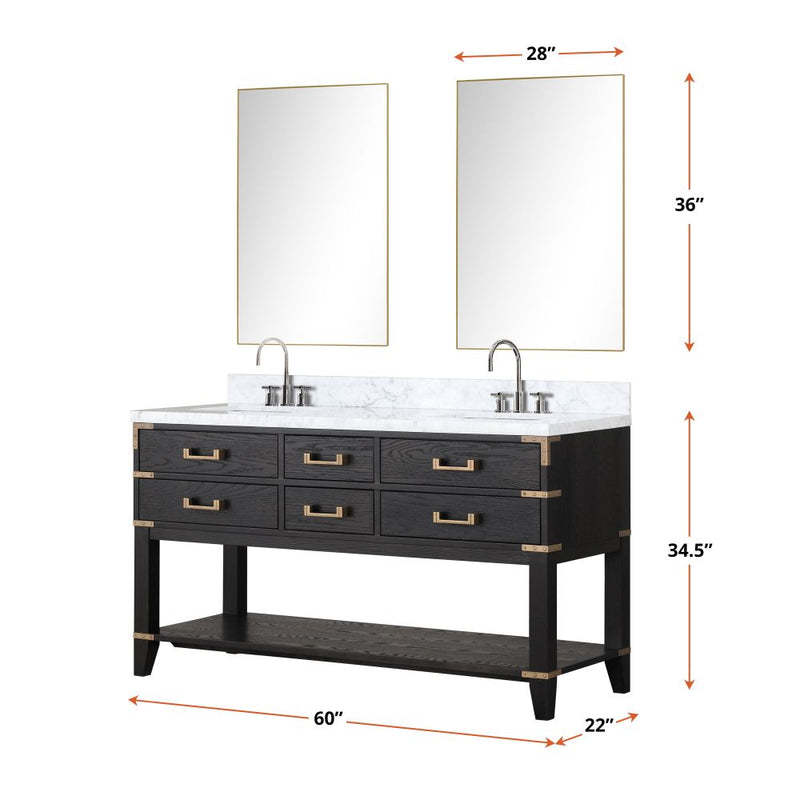 Lexora Norwalk 60 in W x 22 in D Double Bath Vanity with Carrara Marble Top and Faucet Set