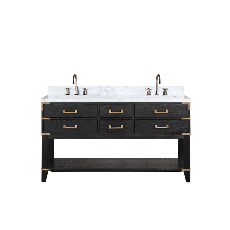 Lexora Norwalk 60 in W x 22 in D Double Bath Vanity with Carrara Marble Top and Faucet Set