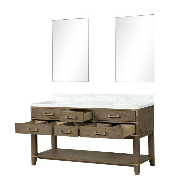 Lexora Norwalk 60 in W x 22 in D Double Bath Vanity with Carrara Marble Top and 28 in Mirrors