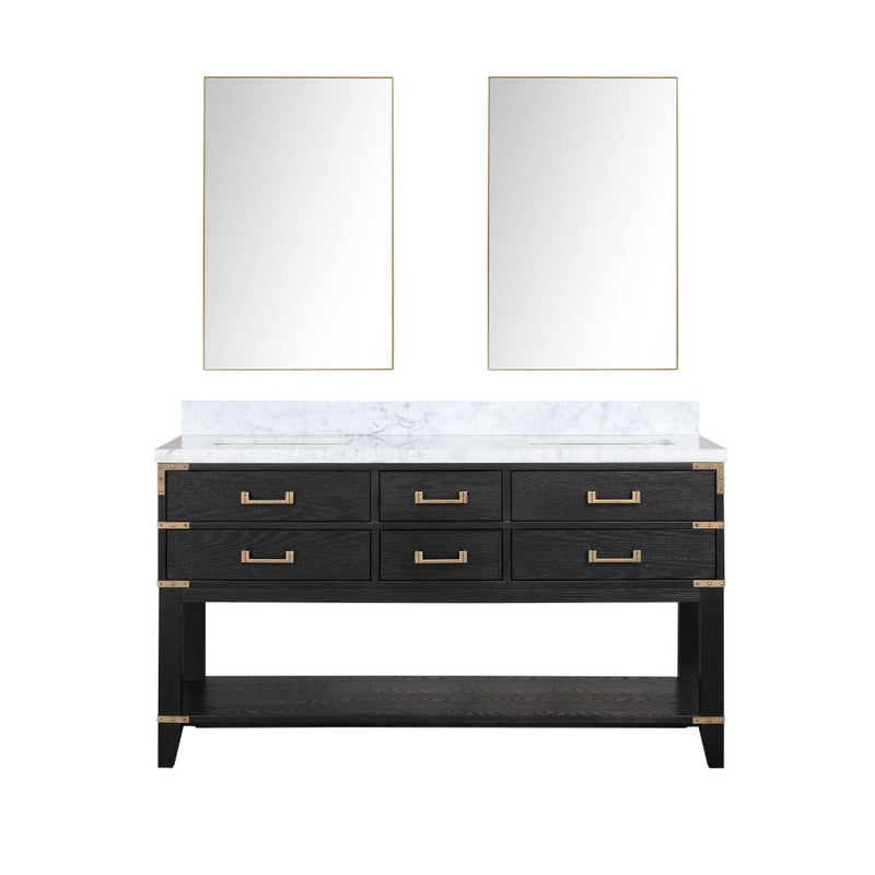 Lexora Norwalk 60 in W x 22 in D Double Bath Vanity with Carrara Marble Top and 28 in Mirrors