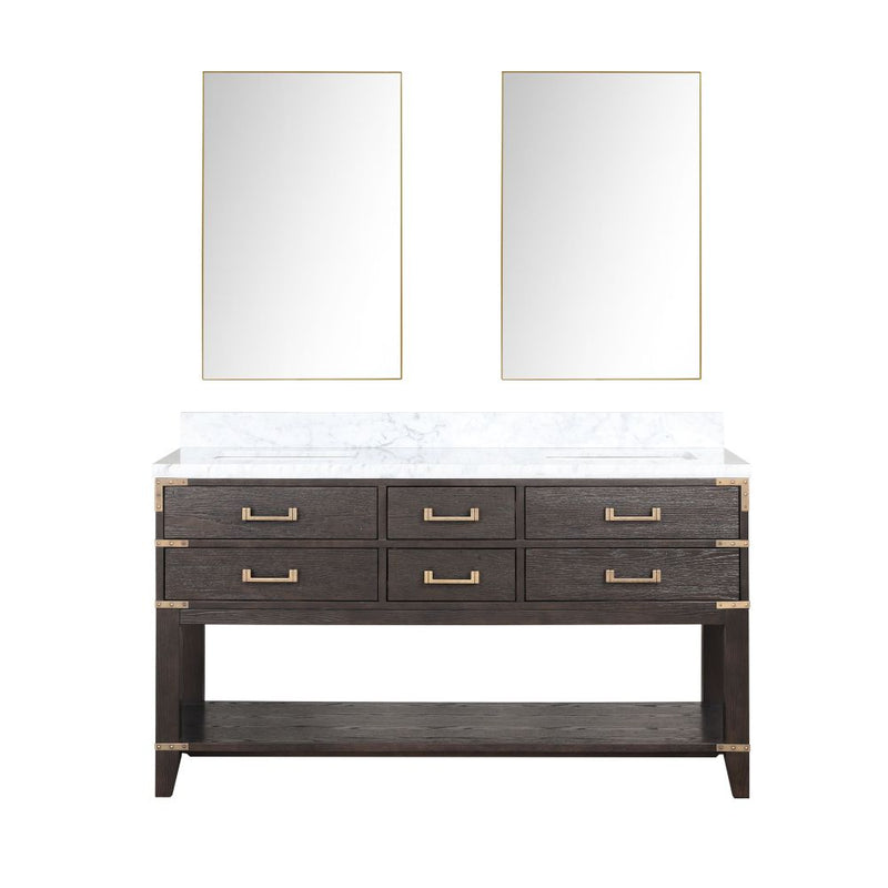 Lexora Norwalk 60 in W x 22 in D Double Bath Vanity with Carrara Marble Top and 28 in Mirrors