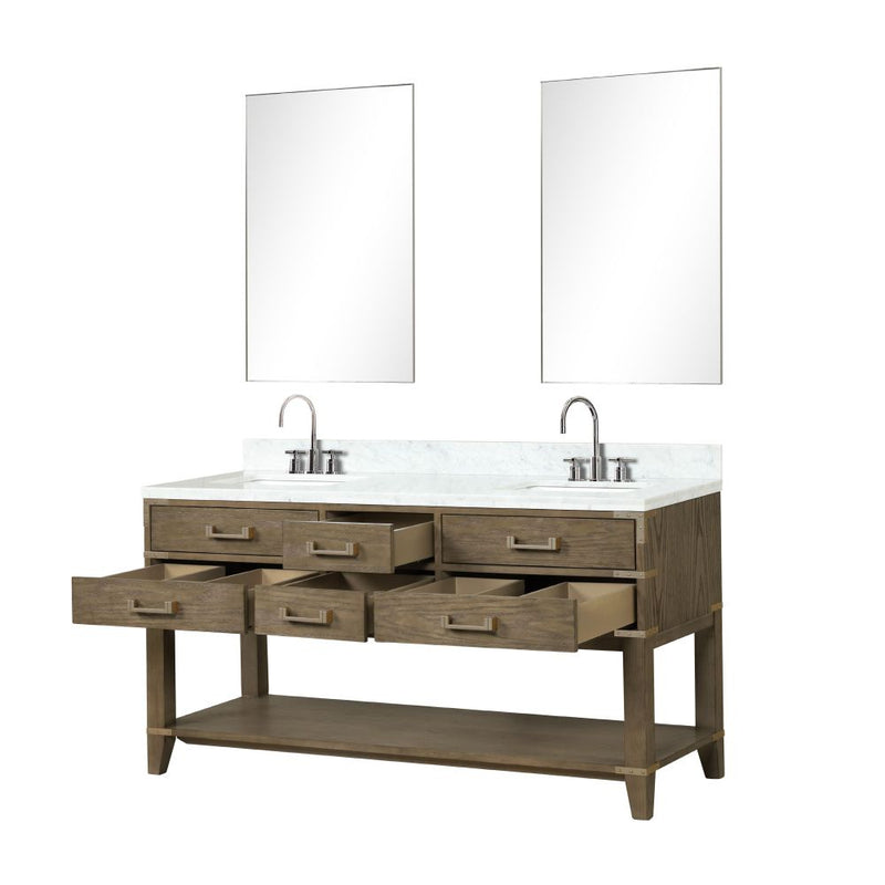 Lexora Norwalk 60 in W x 22 in D Double Bath Vanity with Carrara Marble Top Faucet Set and 28 in Mirrors