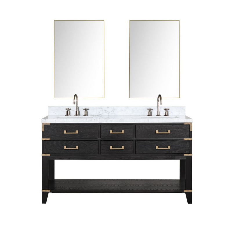 Lexora Norwalk 60 in W x 22 in D Double Bath Vanity with Carrara Marble Top Faucet Set and 28 in Mirrors