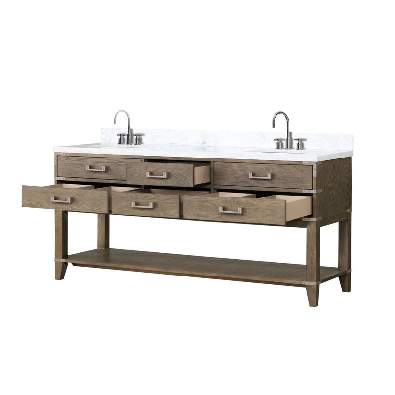 Lexora Norwalk 72 in W x 22 in D Double Bath Vanity with Carrara Marble Top and Faucet Set