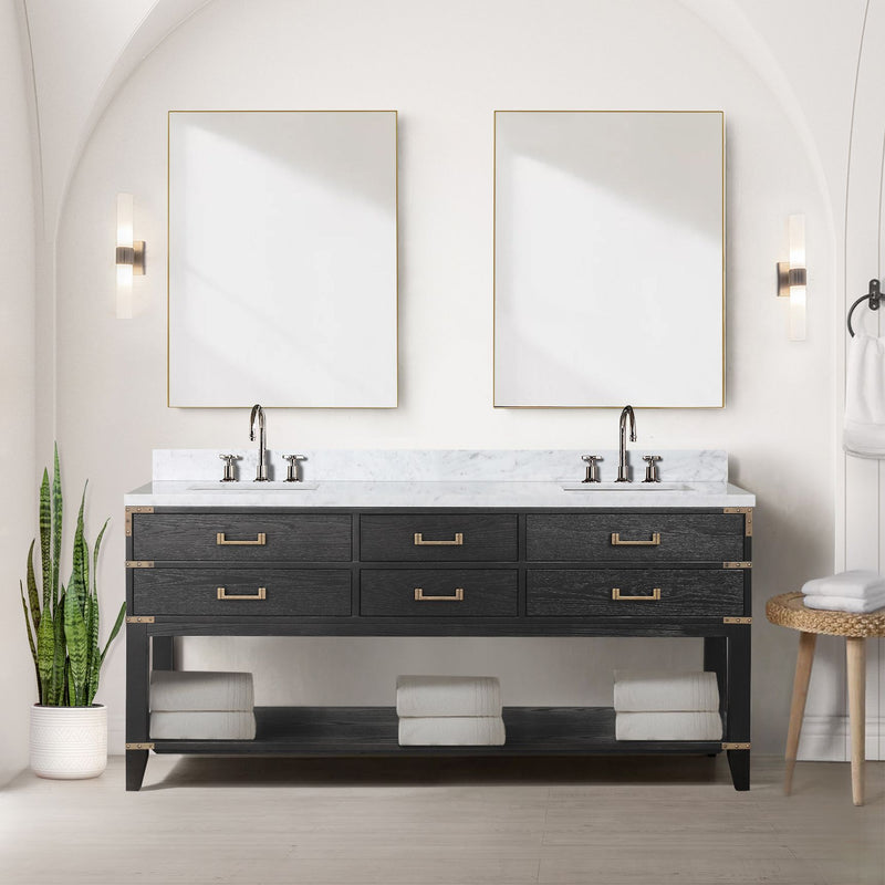 Lexora Norwalk 72 in W x 22 in D Double Bath Vanity with Carrara Marble Top and 34 in Mirrors