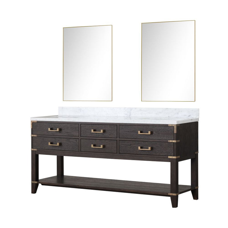 Lexora Norwalk 72 in W x 22 in D Double Bath Vanity with Carrara Marble Top and 34 in Mirrors