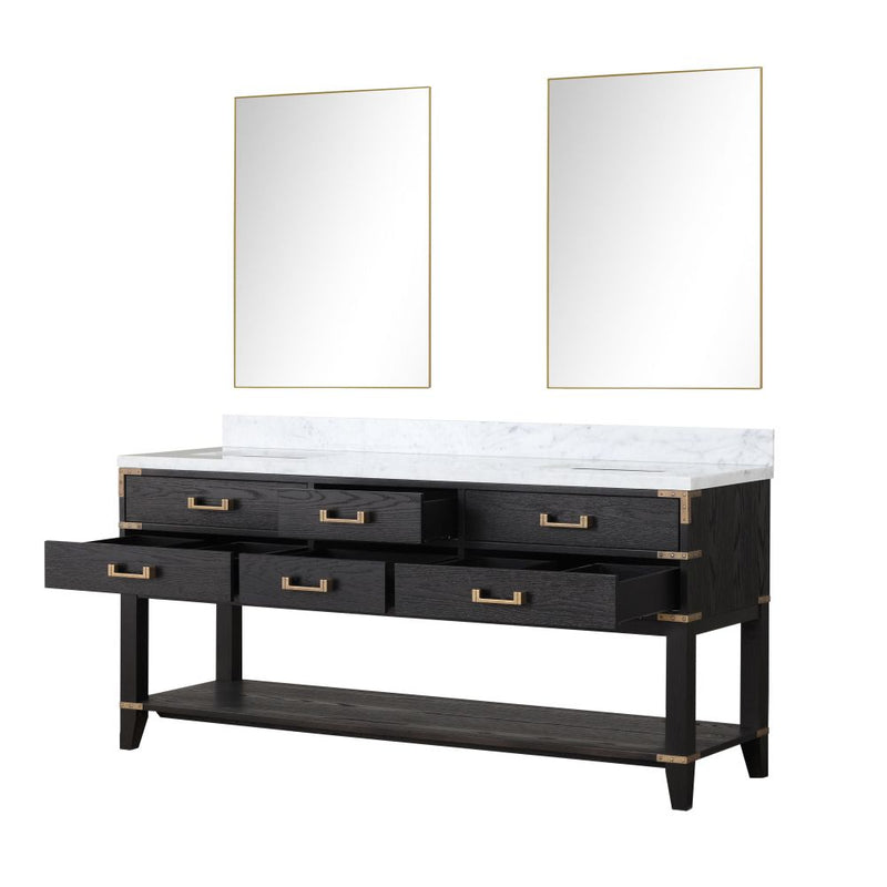 Lexora Norwalk 72 in W x 22 in D Double Bath Vanity with Carrara Marble Top and 34 in Mirrors