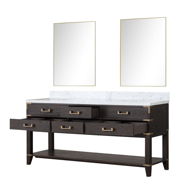 Lexora Norwalk 72 in W x 22 in D Double Bath Vanity with Carrara Marble Top and 34 in Mirrors