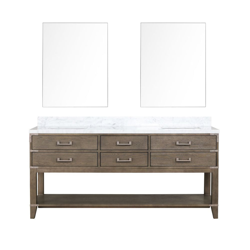 Lexora Norwalk 72 in W x 22 in D Double Bath Vanity with Carrara Marble Top and 34 in Mirrors