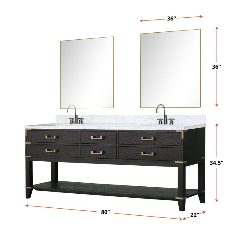 Lexora Norwalk 80 in W x 22 in D Double Bath Vanity and Carrara Marble Top