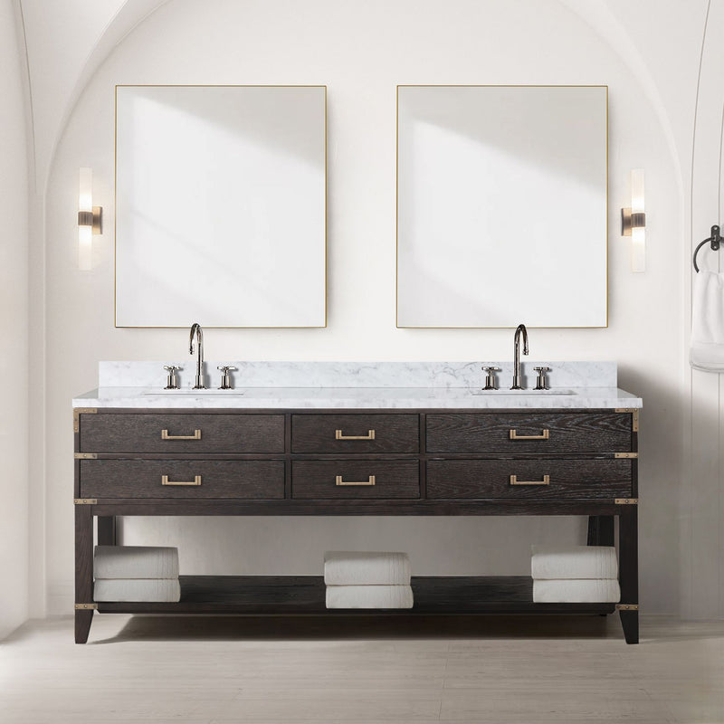 Lexora Norwalk 80 in W x 22 in D Double Bath Vanity with Carrara Marble Top and Faucet Set