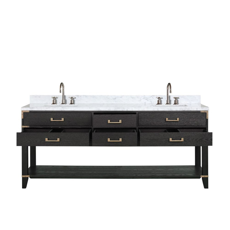 Lexora Norwalk 80 in W x 22 in D Double Bath Vanity with Carrara Marble Top and Faucet Set