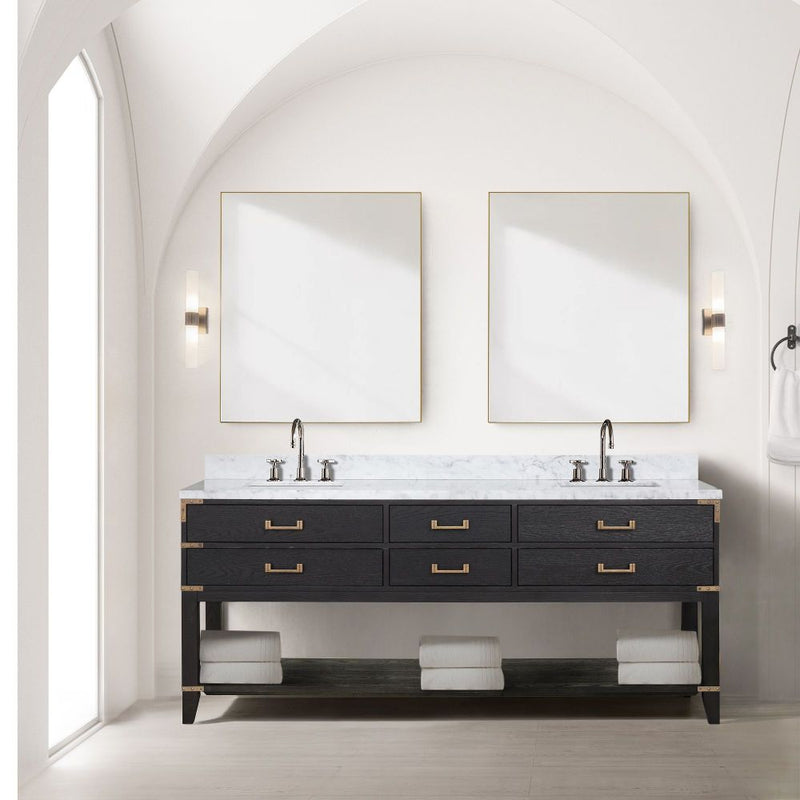 Lexora Norwalk 80 in W x 22 in D Double Bath Vanity with Carrara Marble Top and 36 in Mirrors