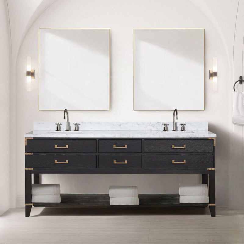 Lexora Norwalk 80 in W x 22 in D Double Bath Vanity with Carrara Marble Top and 36 in Mirrors