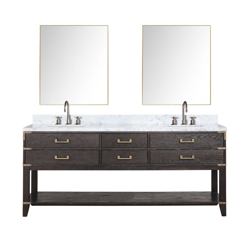 Lexora Norwalk 80 in W x 22 in D Double Bath Vanity with Carrara Marble Top Faucet Set and 36 in Mirrors