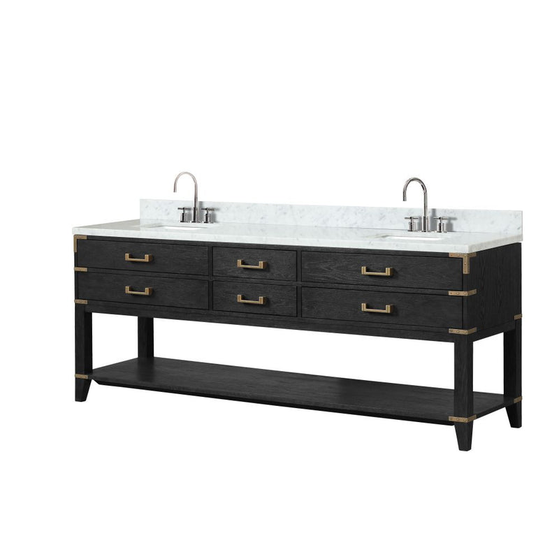 Lexora Norwalk 84 in W x 22 in D Double Bath Vanity with Carrara Marble Top and Faucet Set