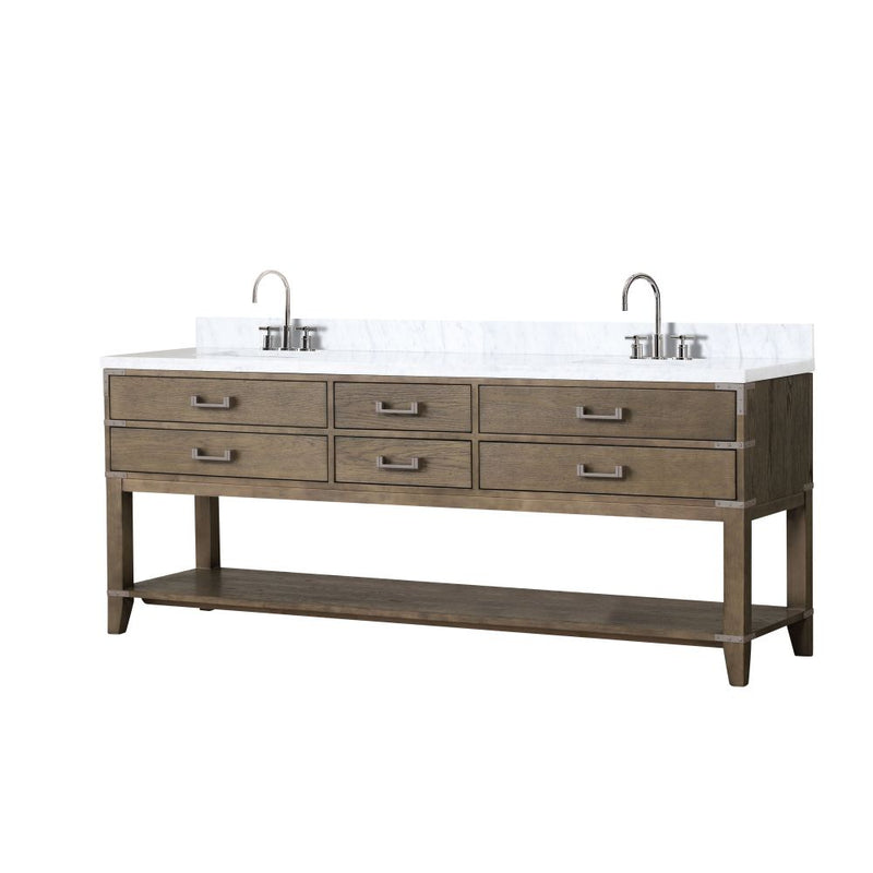 Lexora Norwalk 84 in W x 22 in D Double Bath Vanity with Carrara Marble Top and Faucet Set