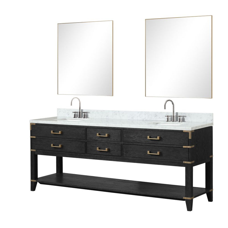 Lexora Norwalk 84 in W x 22 in D Double Bath Vanity with Carrara Marble Top and 36 in Mirrors