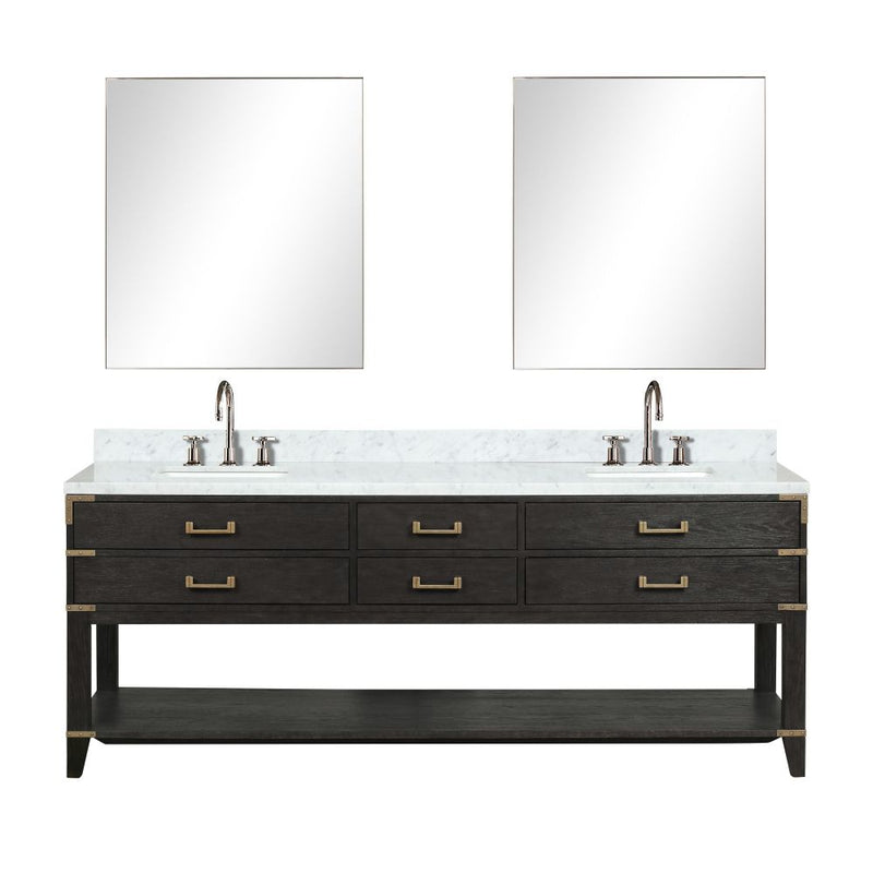 Lexora Norwalk 84 in W x 22 in D Double Bath Vanity with Carrara Marble Top and 36 in Mirrors