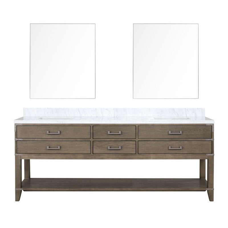 Lexora Norwalk 84 in W x 22 in D Double Bath Vanity with Carrara Marble Top and 36 in Mirrors