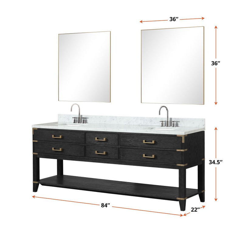 Lexora Norwalk 84 in W x 22 in D Double Bath Vanity with Carrara Marble Top Faucet Set and 36 in Mirrors