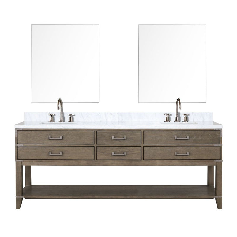 Lexora Norwalk 84 in W x 22 in D Double Bath Vanity with Carrara Marble Top Faucet Set and 36 in Mirrors