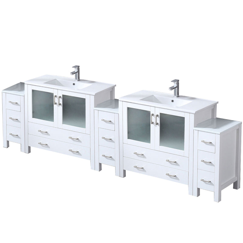 Lexora Volez 108" W x 18.25" D Double Bath Vanity with Side Cabinets and White Ceramic Top Faucet Set