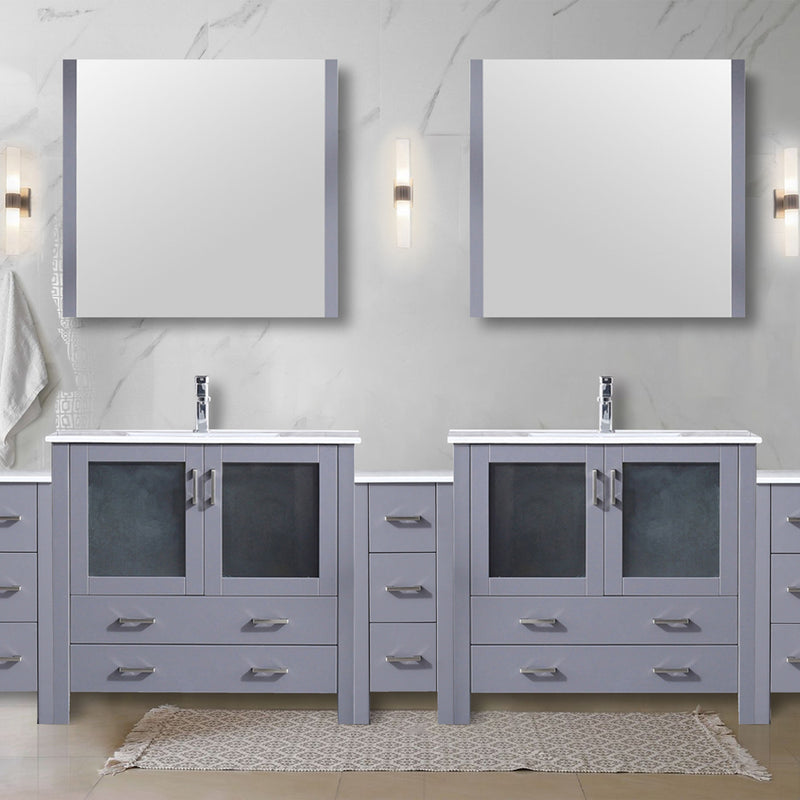 Lexora Volez 108" W x 18.25" D Double Bath Vanity with Side Cabinets and White Ceramic Top