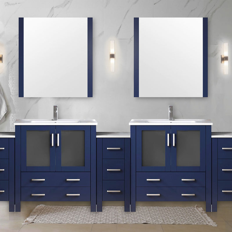 Lexora Volez 108" W x 18.25" D Double Bath Vanity with Side Cabinets and White Ceramic Top Faucet Set