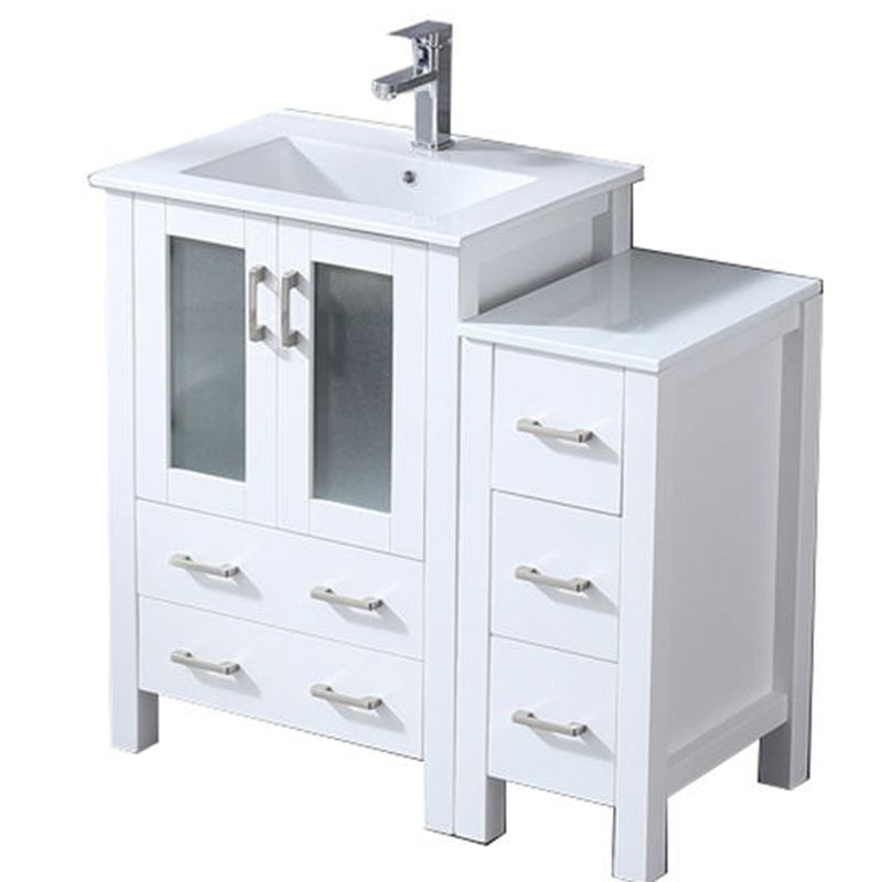 Lexora Volez 36" W x 18.25" D Single Bath Vanity with Side Cabinet White Ceramic Top and Faucet Set