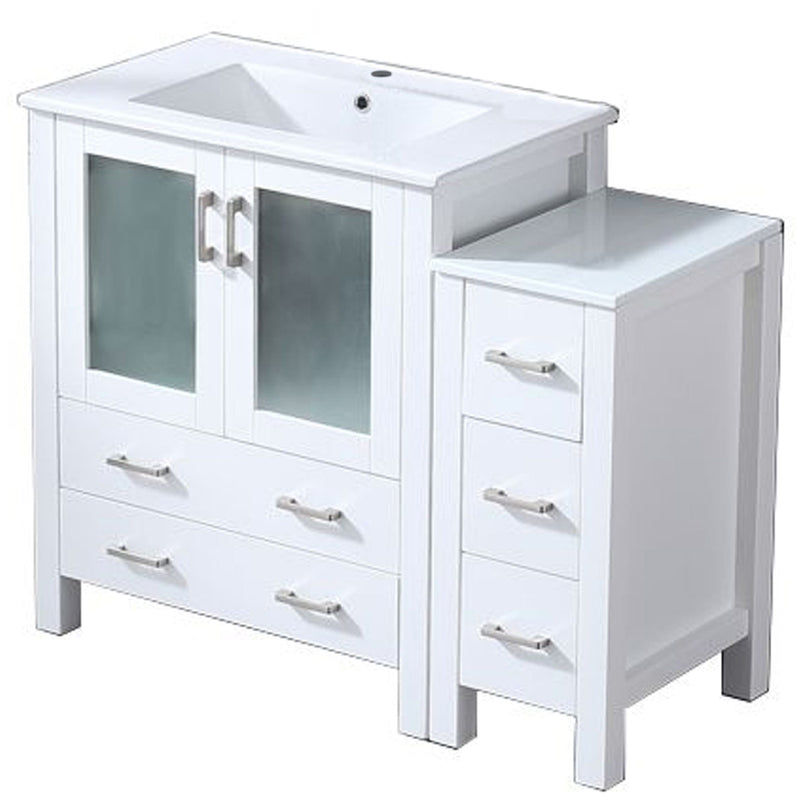 Lexora Volez 42" W x 18.25" D Single Bath Vanity with Side Cabinet and White Ceramic Top