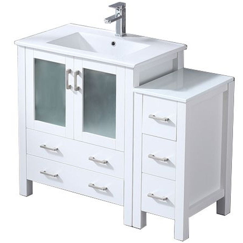 Lexora Volez 42" W x 18.25" D Single Bath Vanity with Side Cabinet with White Ceramic Top and Faucet Set