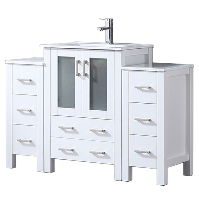 Lexora Volez 48" W x 18.25" D Single Bath Vanity with Side Cabinets White Ceramic Top and Faucet Set