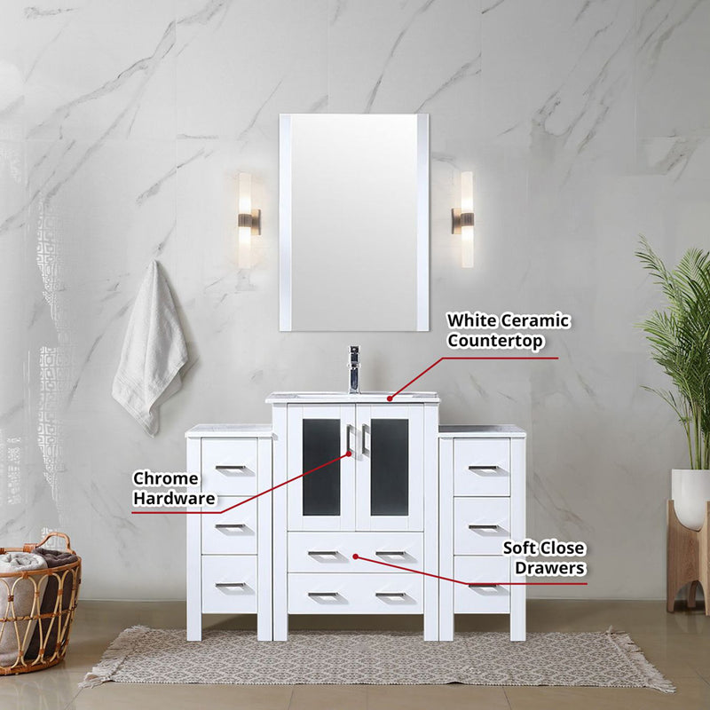 Lexora Volez 48" W x 18.25" D Single Bath Vanity with Side Cabinet White Ceramic Top