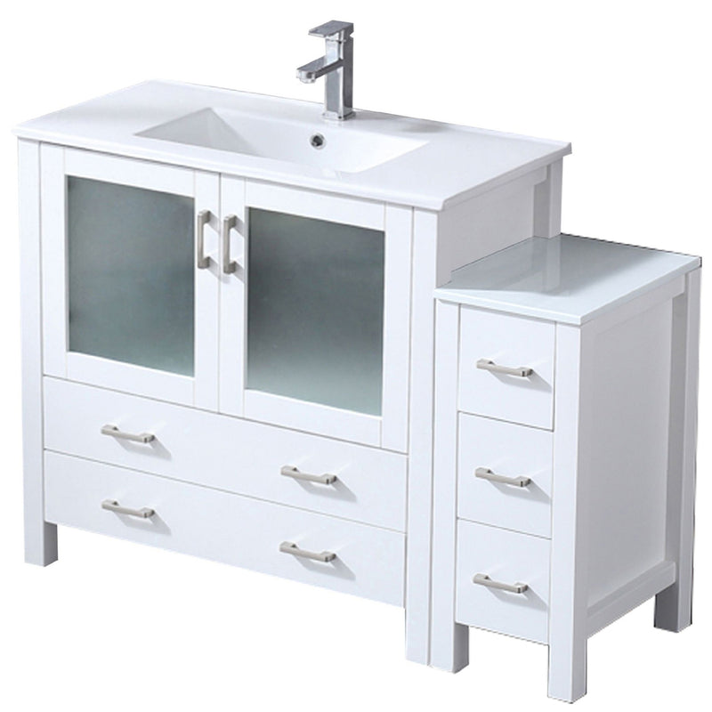 Lexora Volez 48" W x 18.25" D Single Bath Vanity with Side Cabinet with White Ceramic Top and Faucet Set