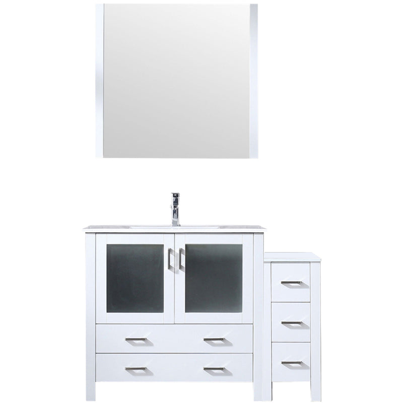 Lexora Volez 48" W x 18.25" D Single Bath Vanity with Side Cabinet with White Ceramic Top and 34" Mirror