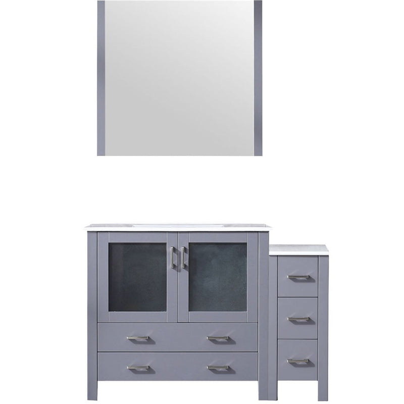 Lexora Volez 48" W x 18.25" D Single Bath Vanity with Side Cabinet and White Ceramic Top 34" Mirror