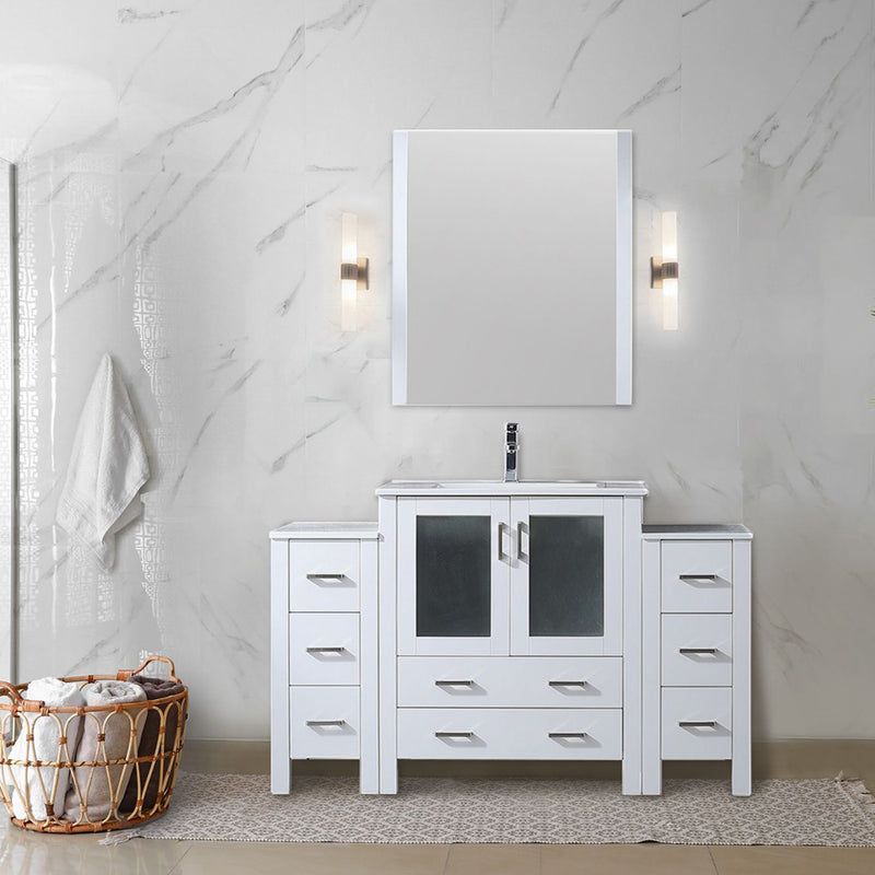 Lexora Volez 54" W x 18.25" D Single Bath Vanity with Side Cabinets and White Ceramic Top