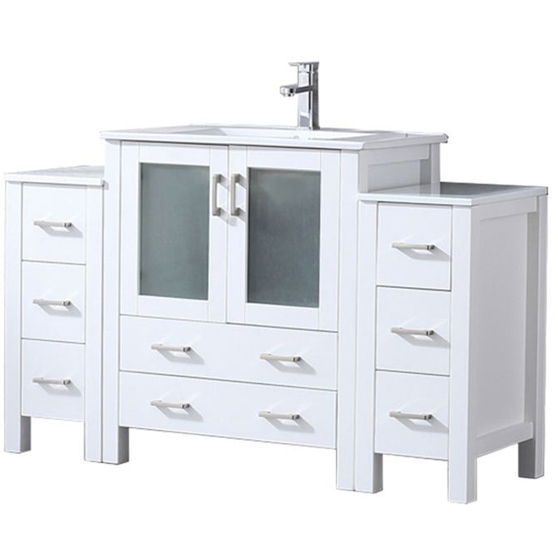 Lexora Volez 54" W x 18.25" D Single Bath Vanity with Side Cabinets with White Ceramic Top and Faucet Set