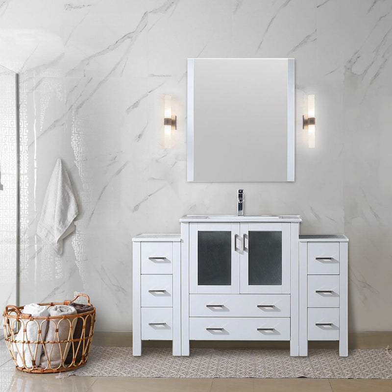 Lexora Volez 54" W x 18.25" D Single Bath Vanity with Side Cabinets with White Ceramic Top and Faucet Set