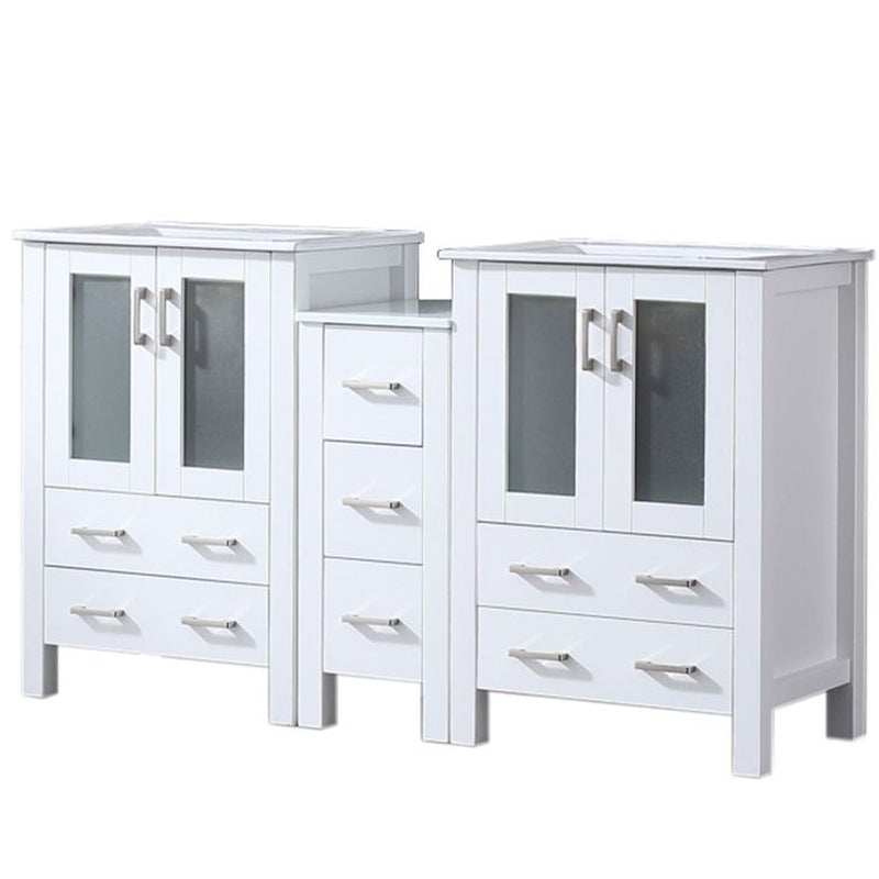 Lexora Volez 60" W x 18.25" D Double Bath Vanity Side Cabinet with White Ceramic Top