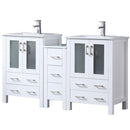 Lexora Volez 60" W x 18.25" D Double Bath Vanity with Side Cabinet White Ceramic Top and Faucet Set