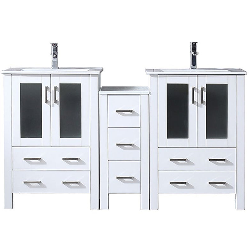 Lexora Volez 60" W x 18.25" D Double Bath Vanity with Side Cabinets and White Ceramic Top Faucet Set