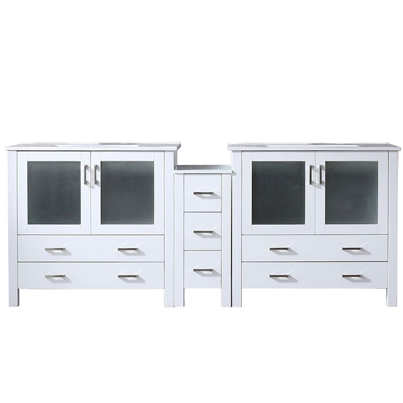 Lexora Volez 84" W x 18.25" D Double Bath Vanity with Side Cabinet and White Ceramic Top