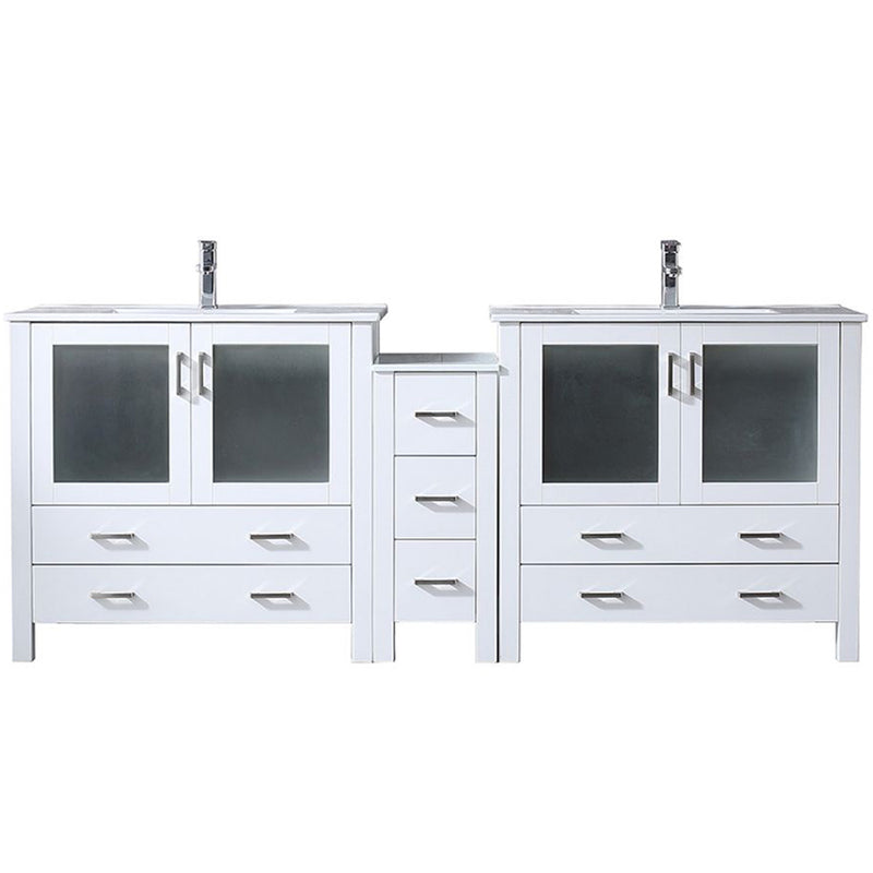 Lexora Volez 84" W x 18.25" D Double Bath Vanity with Side Cabinet and White Ceramic Top Faucet Set