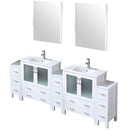 Lexora Volez 96" W x 18.25" D Double Bath Vanity with Side Cabinets White Ceramic Top 28" Mirrors with Faucet Set